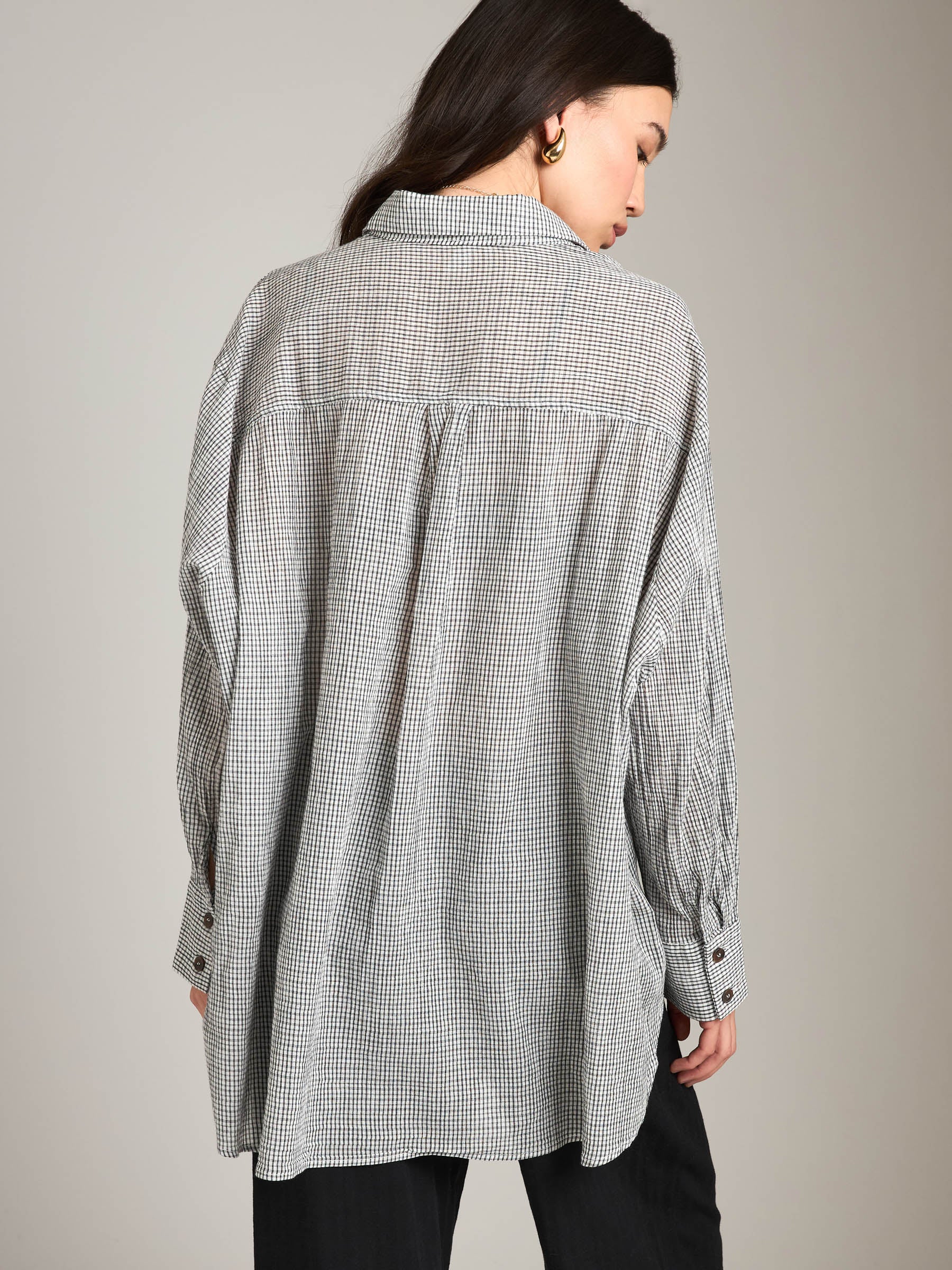 LOVEFINN-Soft Check Button Down Shirt-White