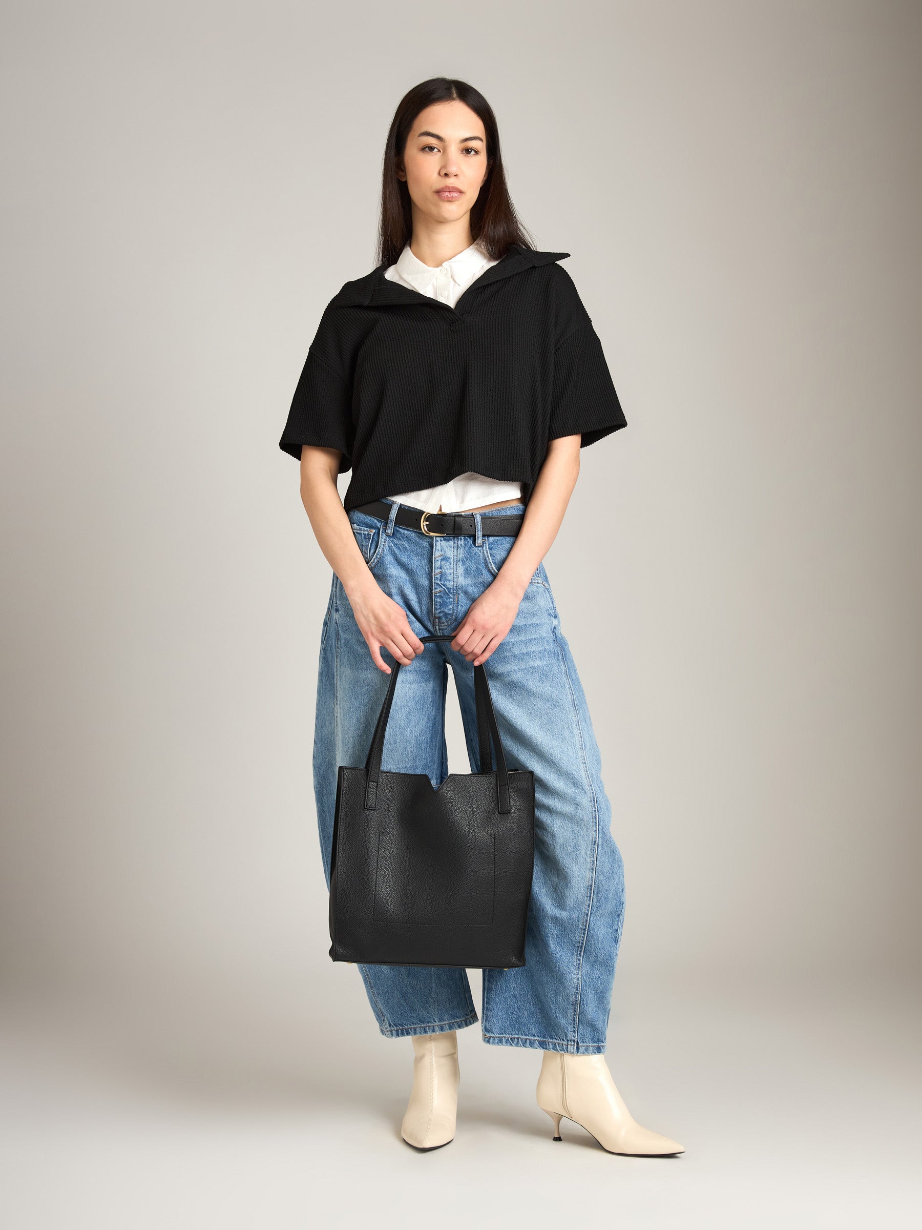LOVEFINN-Short Sleeve Polo Rib Top-Black