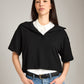 LOVEFINN-Short Sleeve Polo Rib Top-Black