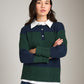 LOVEFINN-Striped Knit Polo Sweater-Green/Navy