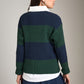 LOVEFINN-Striped Knit Polo Sweater-Green/Navy