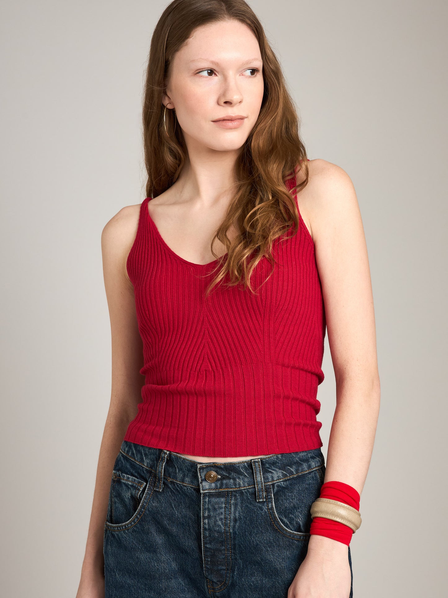 MONK & LOU-Amica Knit Tank-Red Cherry