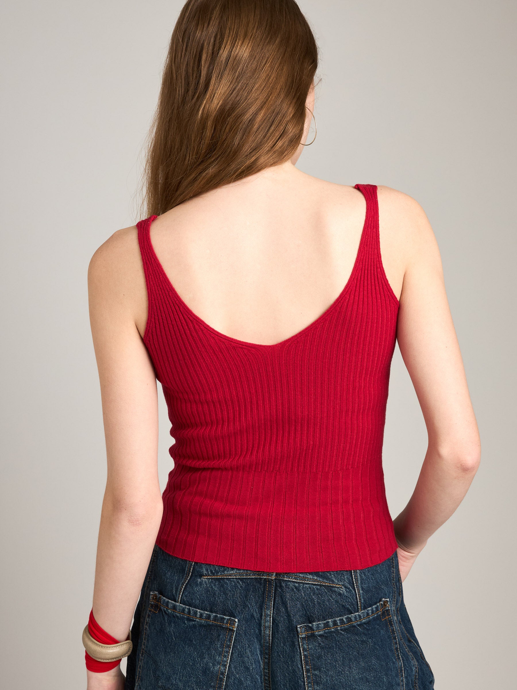MONK & LOU-Amica Knit Tank-Red Cherry