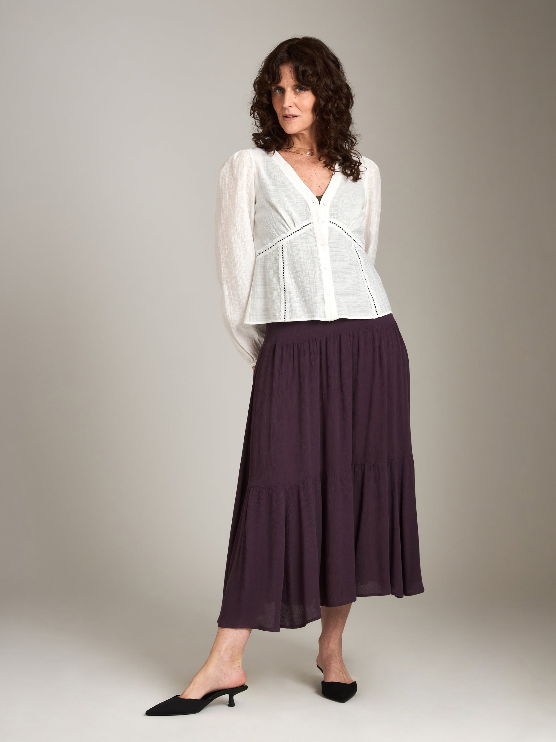 MONK & LOU-Drew Pleated Boho Skirt-Acai Berry
