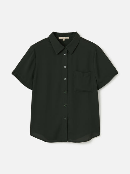 MONK & LOU-Karla Relaxed Pocket Blouse-Deep Green