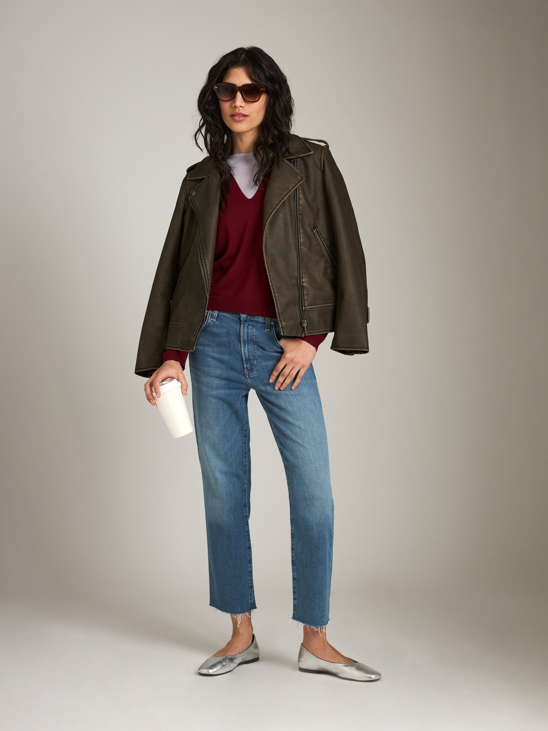 MONK & LOU-Leela V-Polo Sweater-Acai Berry