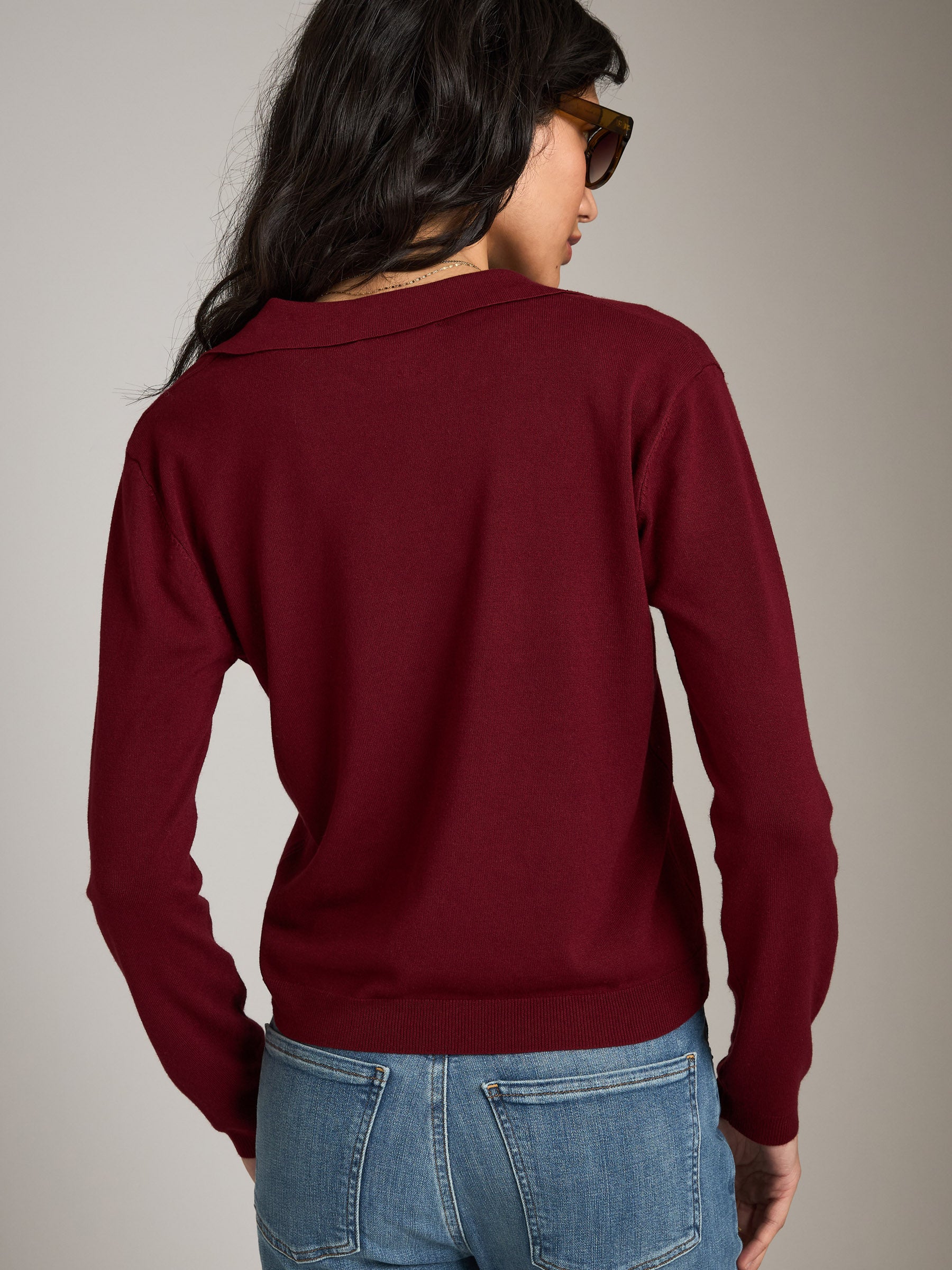 MONK & LOU-Leela V-Polo Sweater-Acai Berry