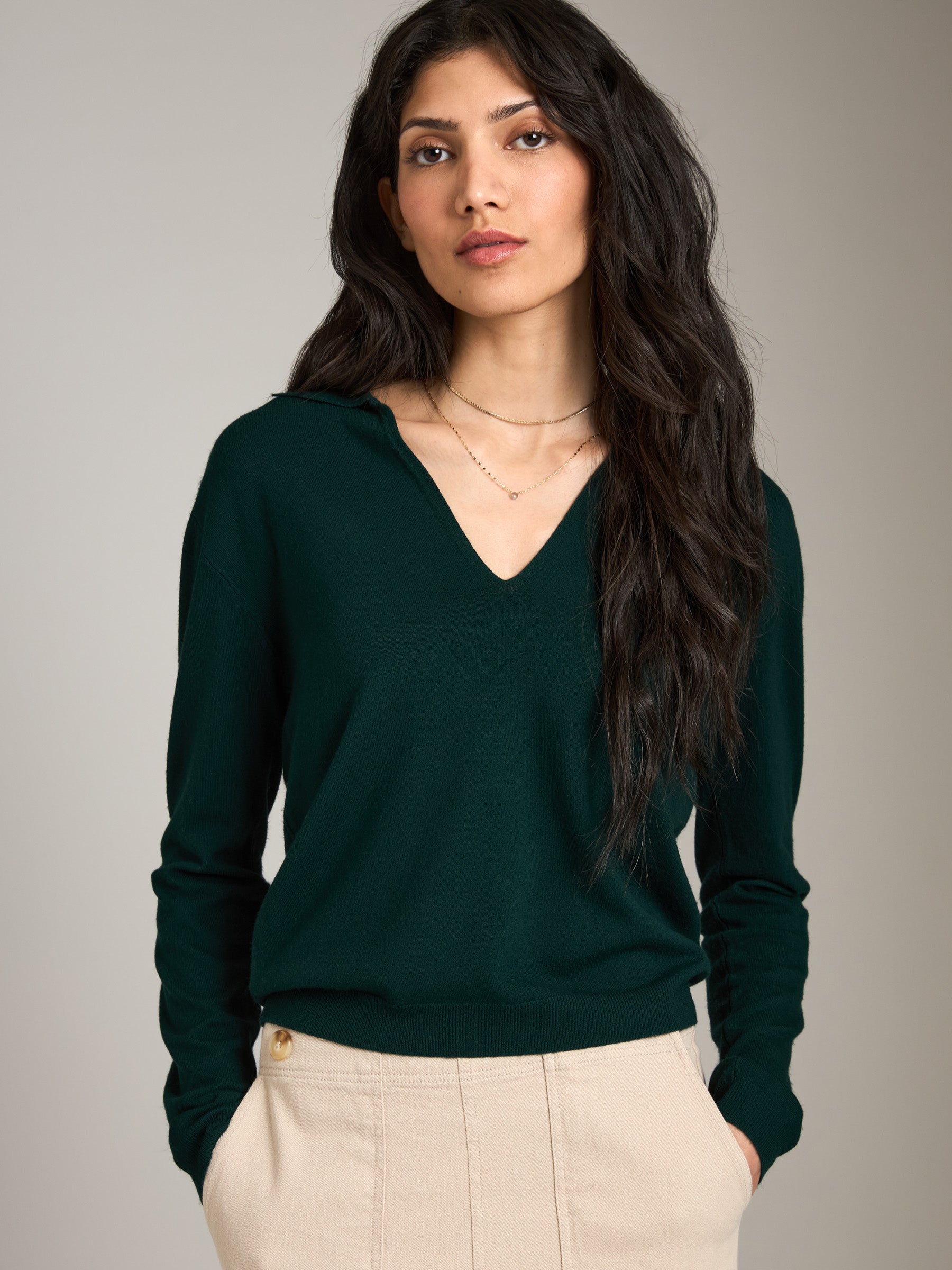 MONK & LOU-Leela V-Polo Sweater-Acai Berry