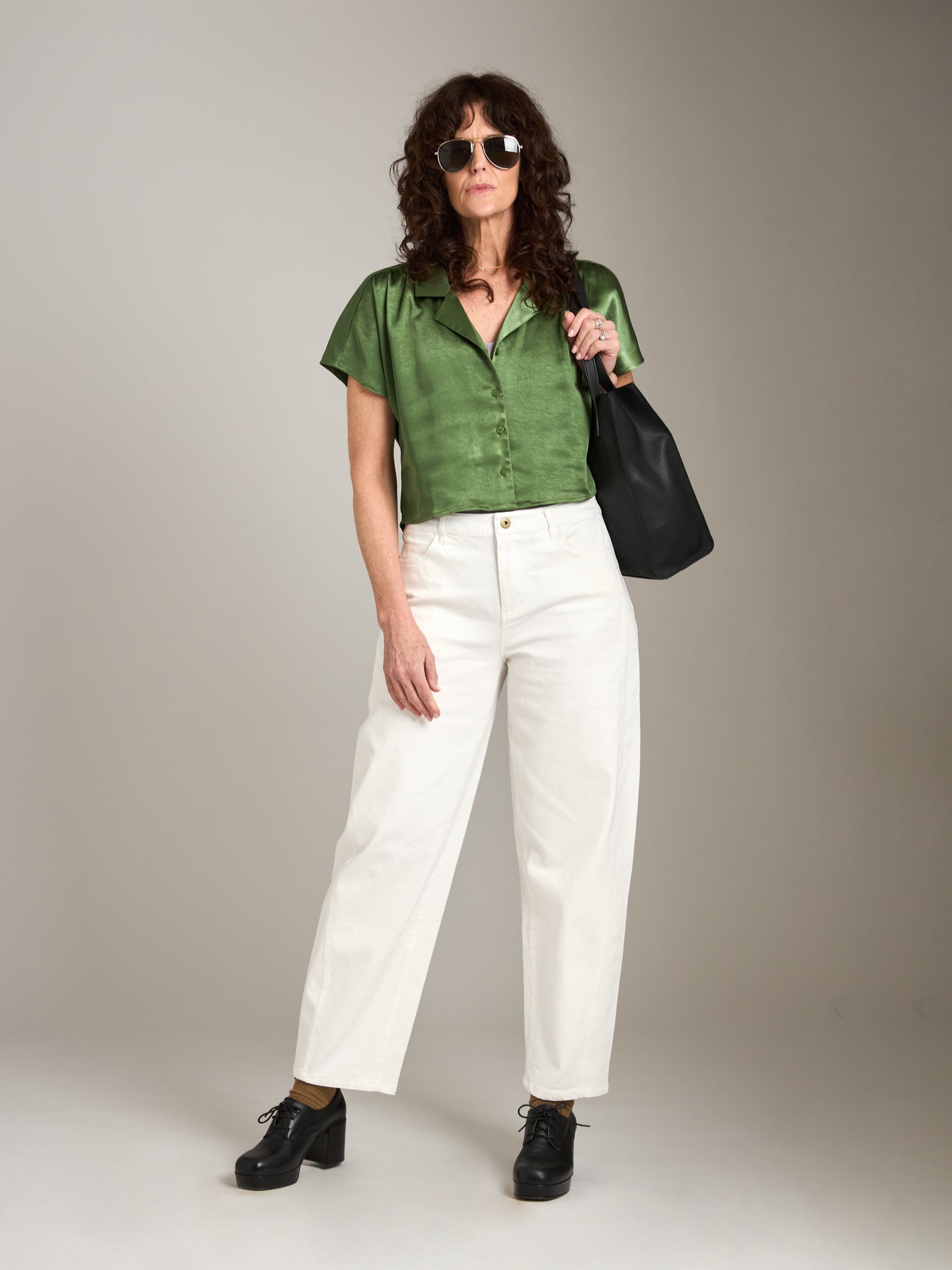 MONK & LOU-Satin Lemona Shirt-Matcha