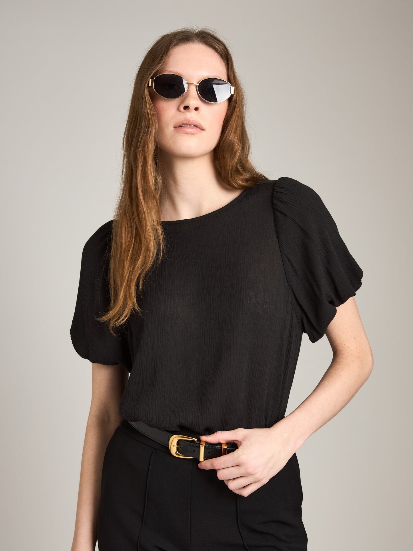 Naya Pleated Bubble Sleeve Top