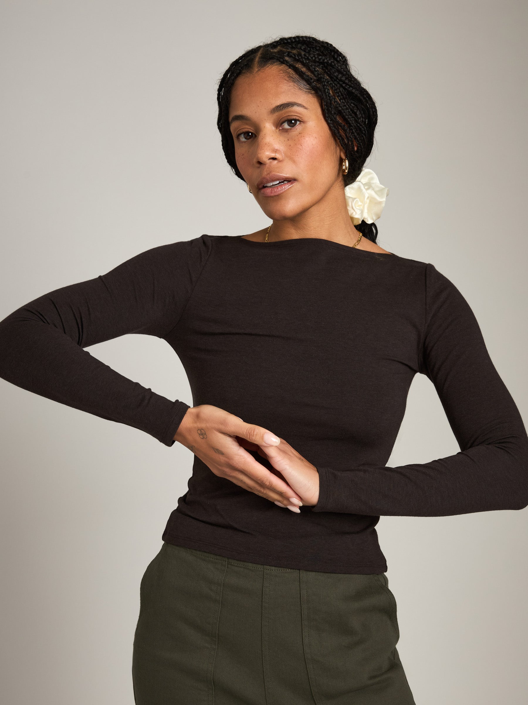 MONK & LOU-Nessa Boatneck Top-Coffee