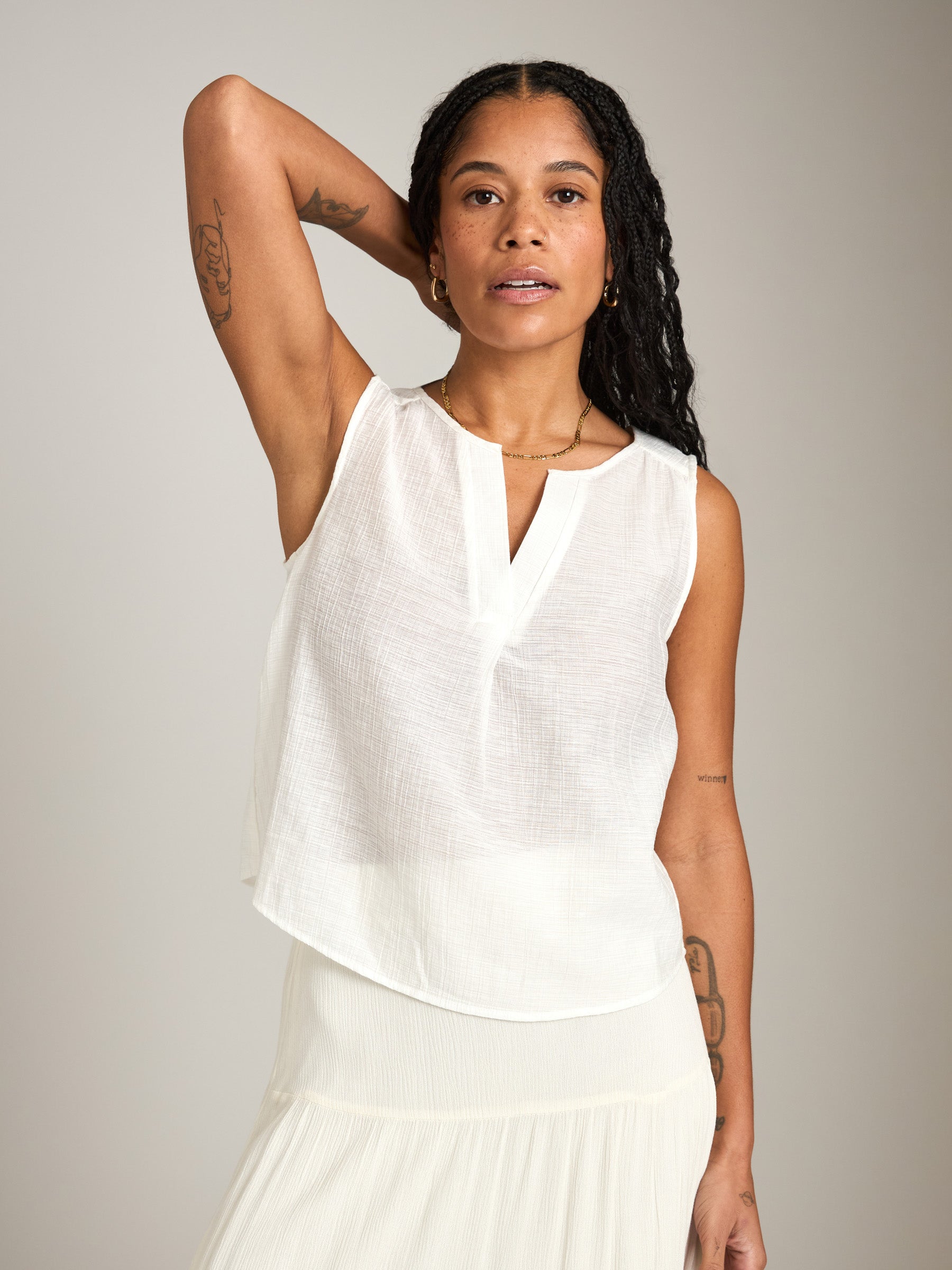 MONK & LOU-Rhonda Shell Top-White