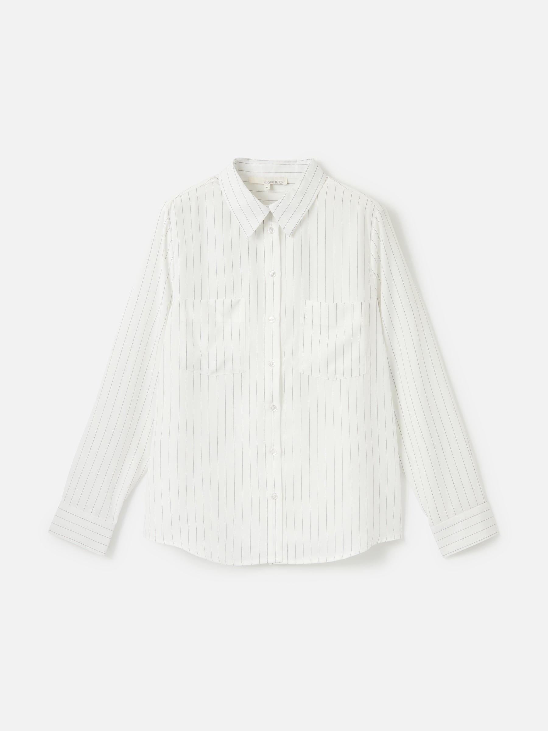 MONK & LOU-Tara Pinstripe Button Up Shirt-White with Black Pinstripe