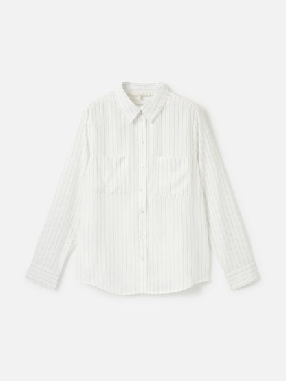 MONK & LOU-Tara Pinstripe Button Up Shirt-White with Black Pinstripe