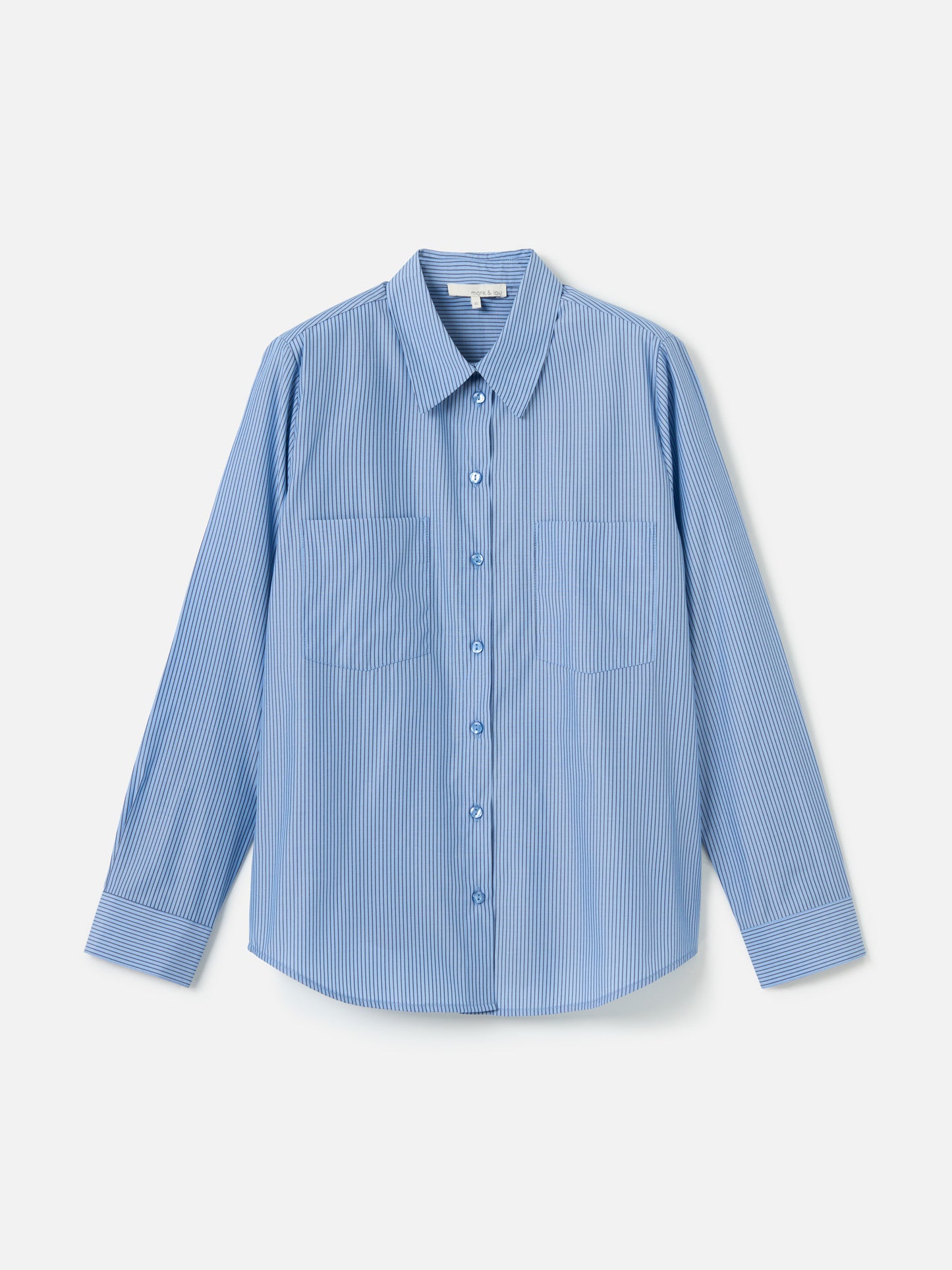MONK & LOU-Tara Stripe Button Up Shirt-Blue Ink Stripe