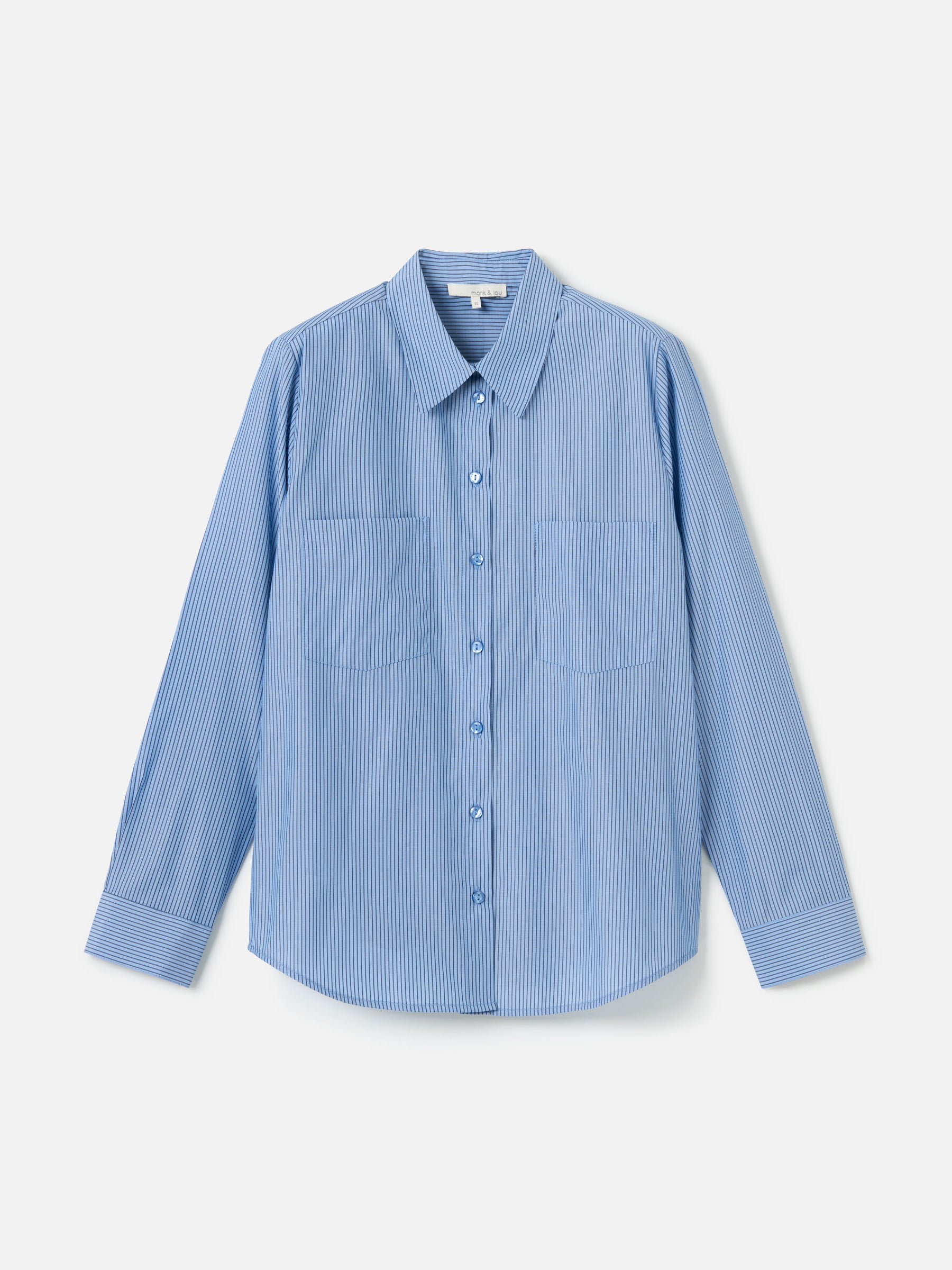 MONK & LOU-Tara Stripe Button Up Shirt-Blue Ink Stripe