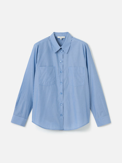 MONK & LOU-Tara Stripe Button Up Shirt-Blue Ink Stripe