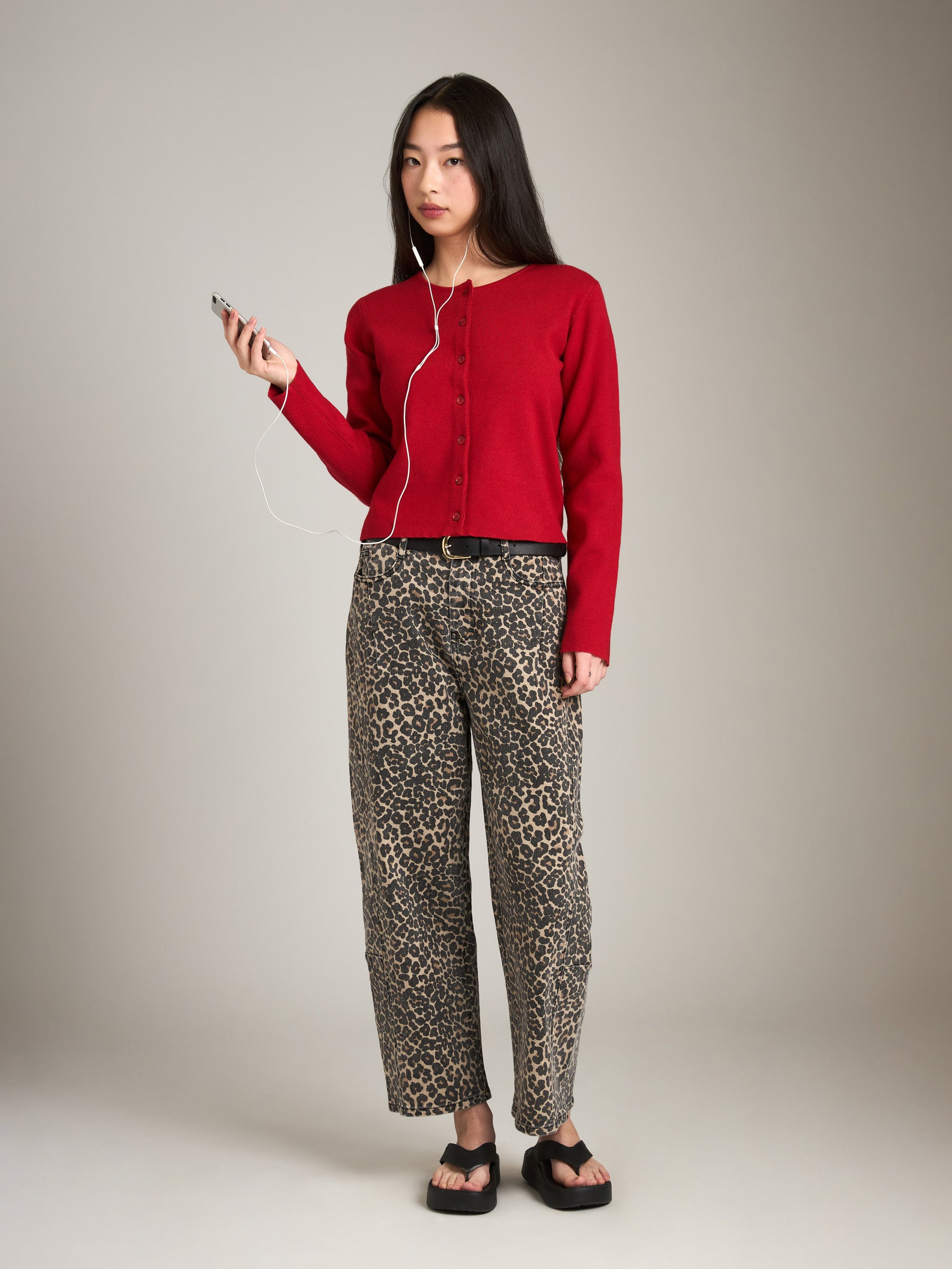 PGD-Ace Crop Button Cardigan-Red Cherry