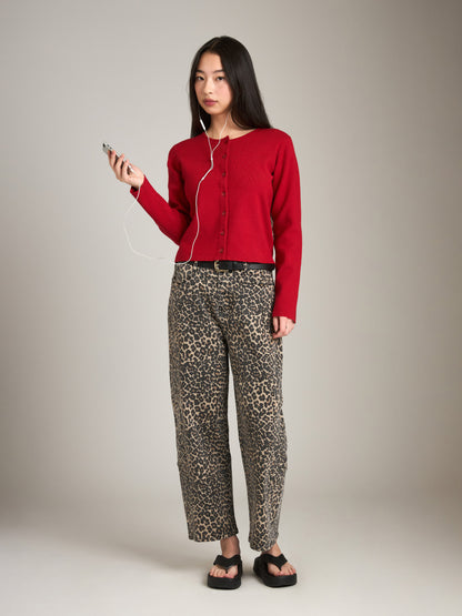 PGD-Ace Crop Button Cardigan-Red Cherry