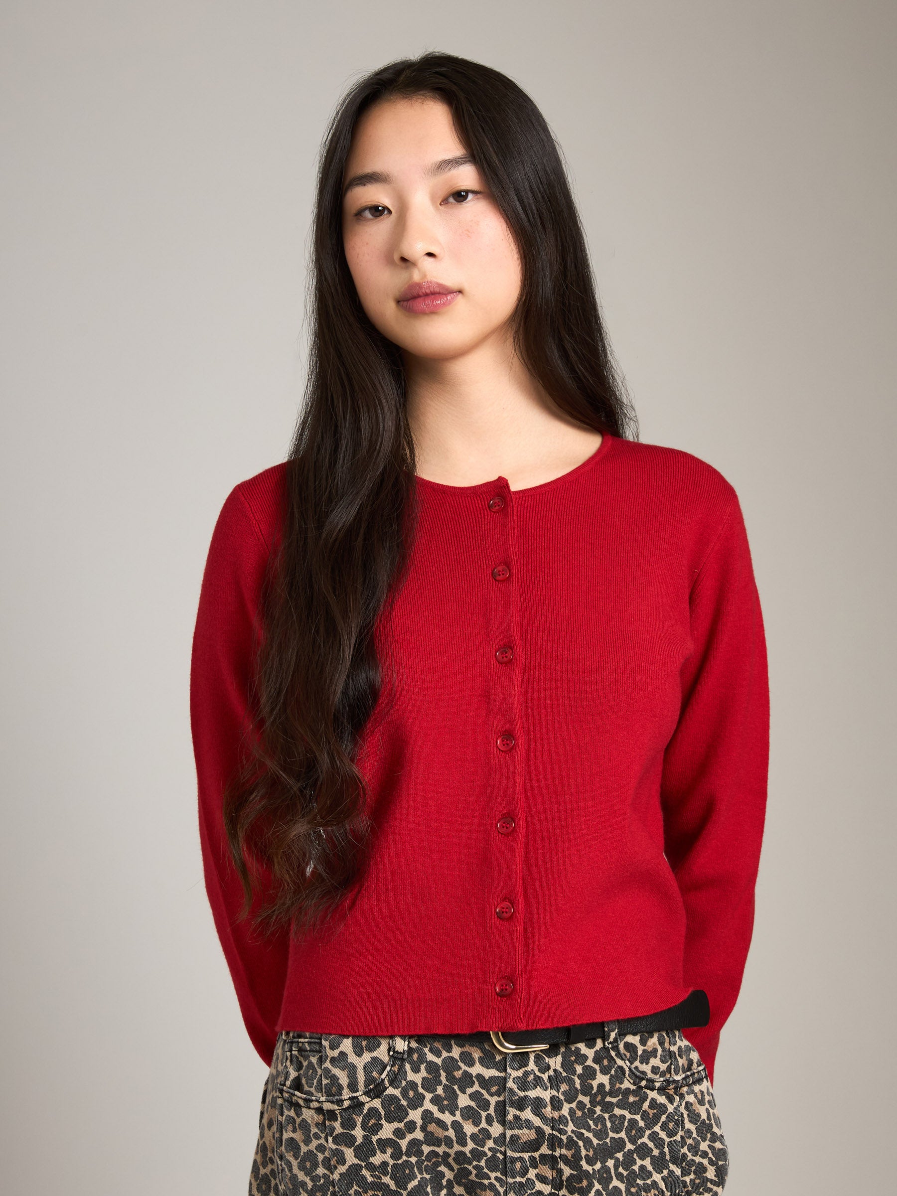 PGD-Ace Crop Button Cardigan-Red Cherry