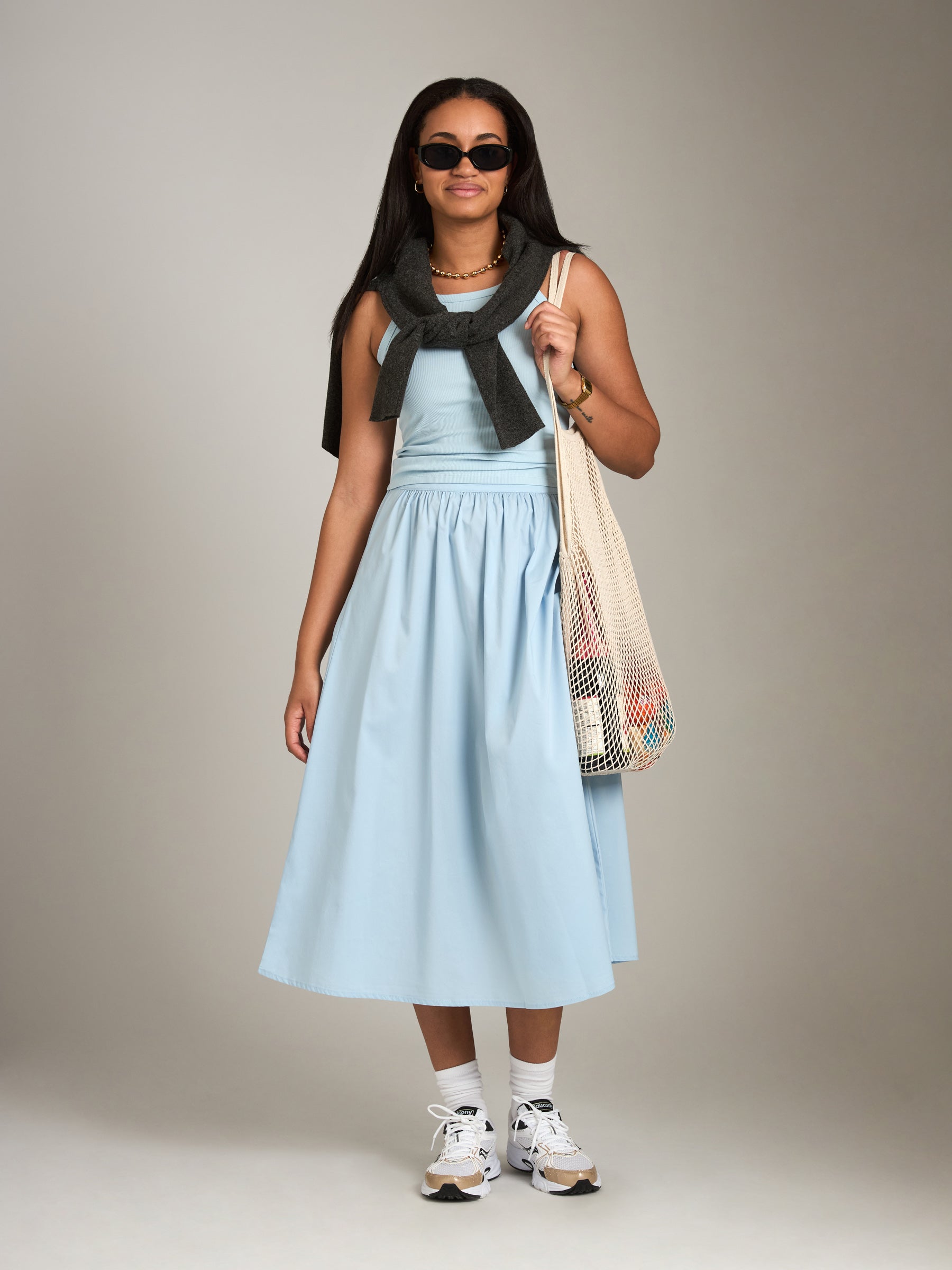 PROPAGANDA-Coral A-Line Skirt-Ice Blue