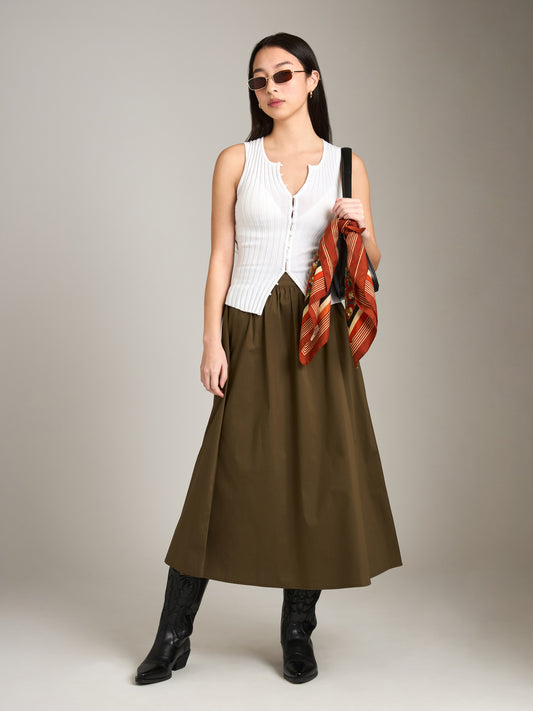 PROPAGANDA-Coral A-Line Skirt-Olive