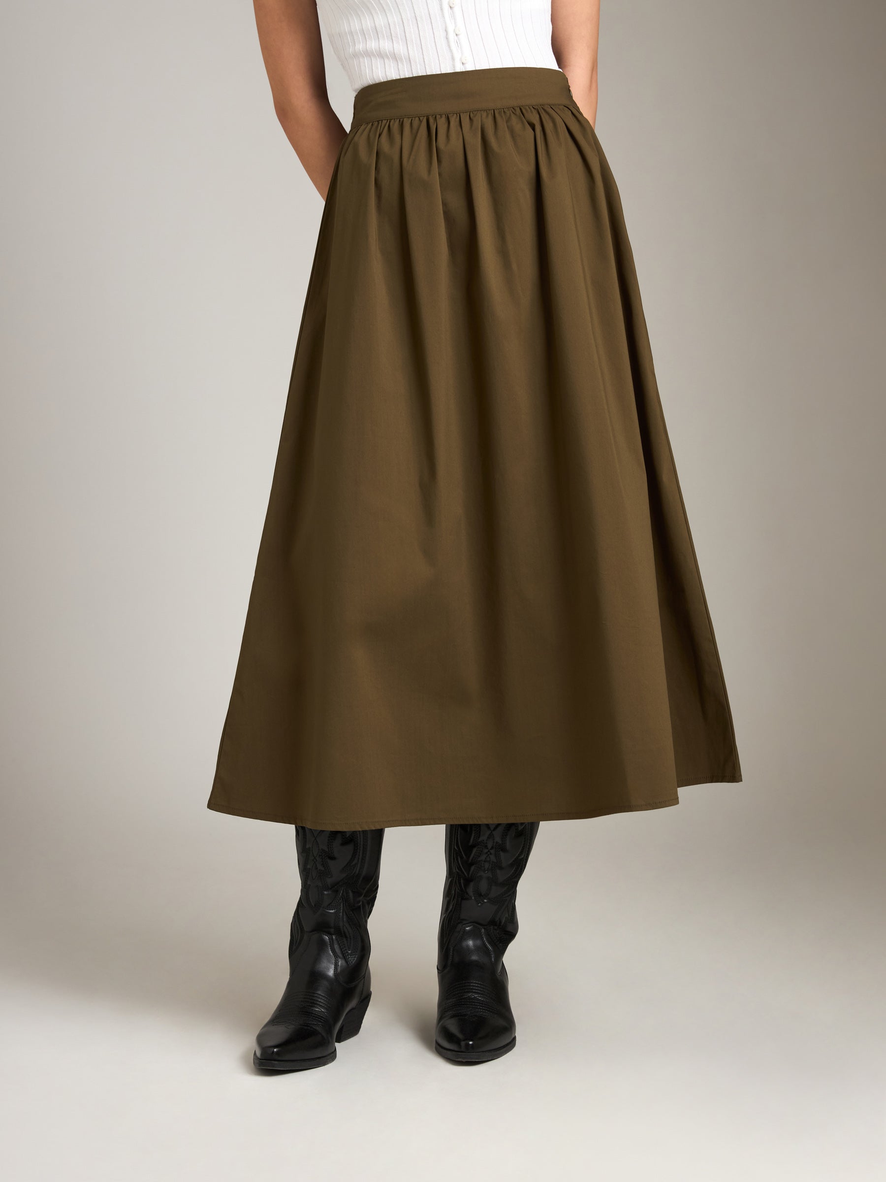 PROPAGANDA-Coral A-Line Skirt-Olive
