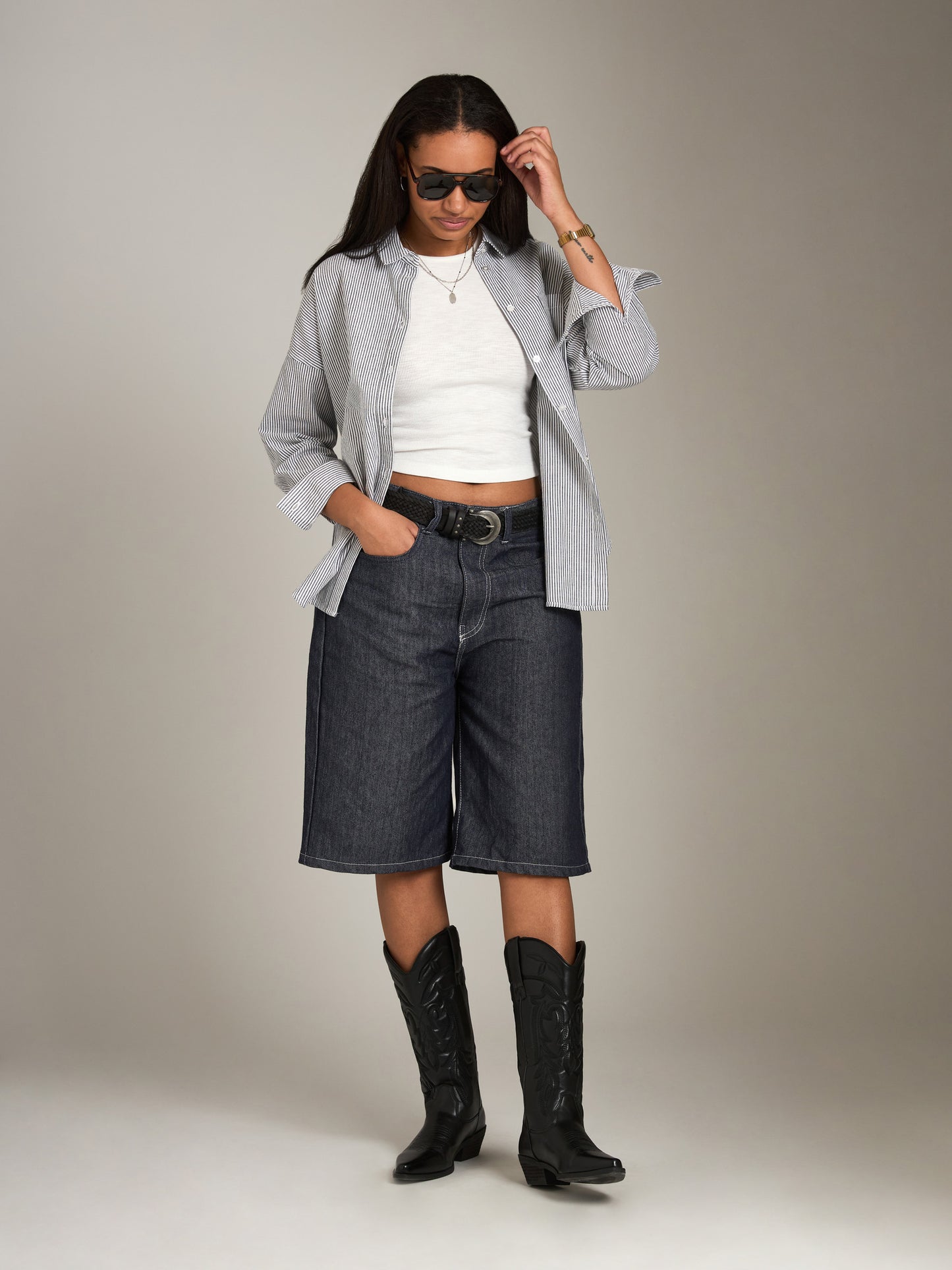 PROPAGANDA-Emilee Seersucker Relaxed Shirt-Black Stripe