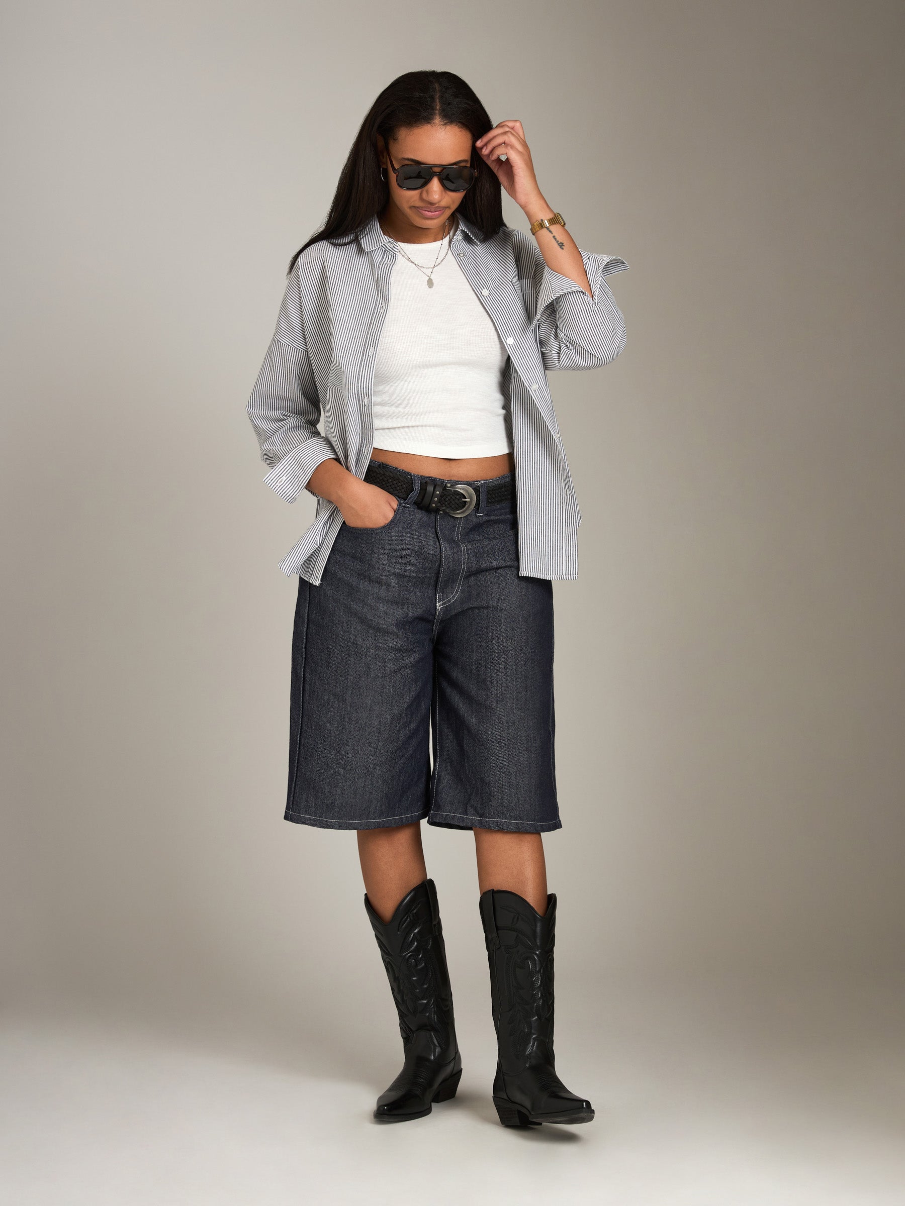 PROPAGANDA-Emilee Seersucker Relaxed Shirt-Black Stripe