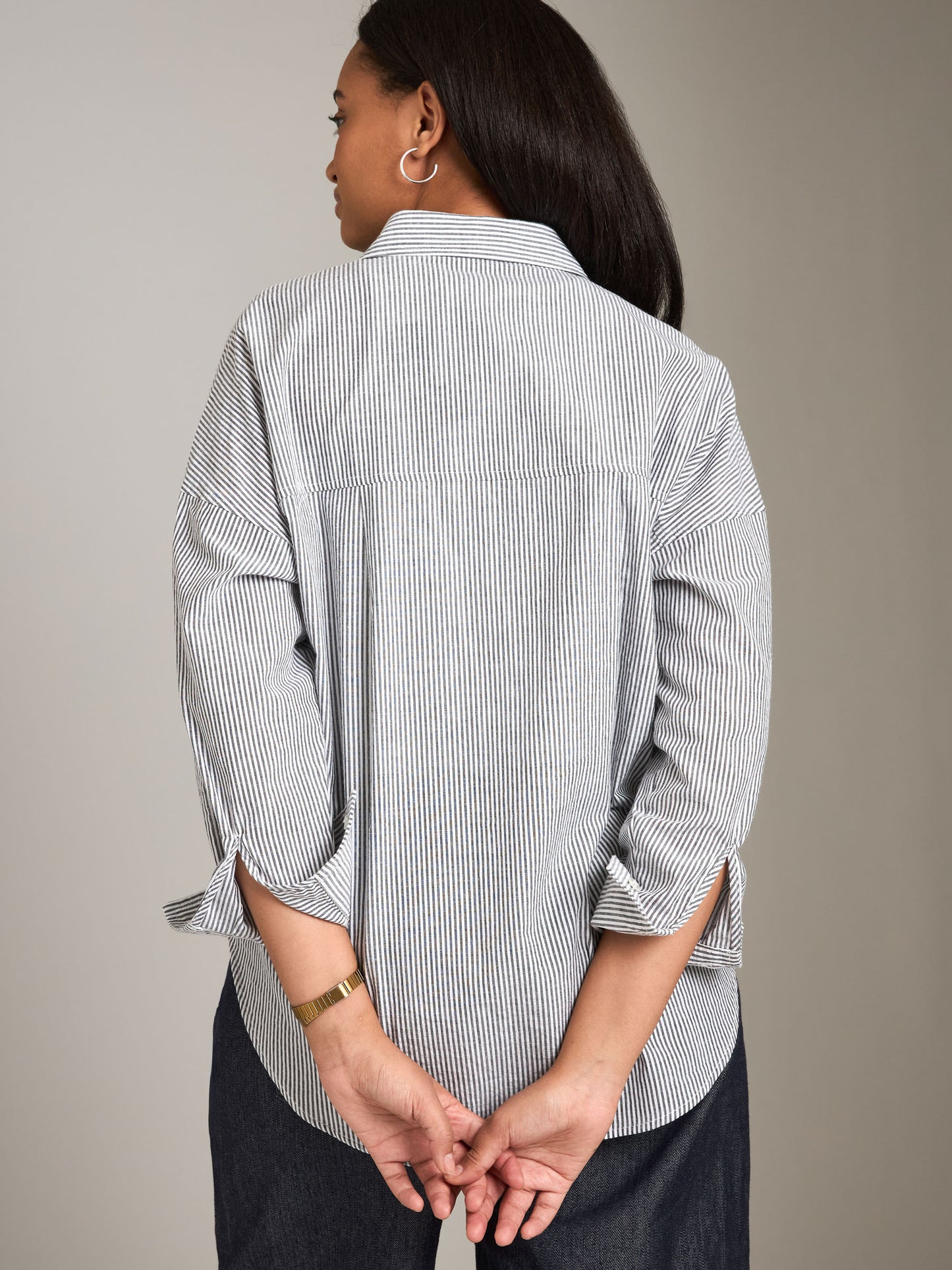 PROPAGANDA-Emilee Seersucker Relaxed Shirt-Black Stripe