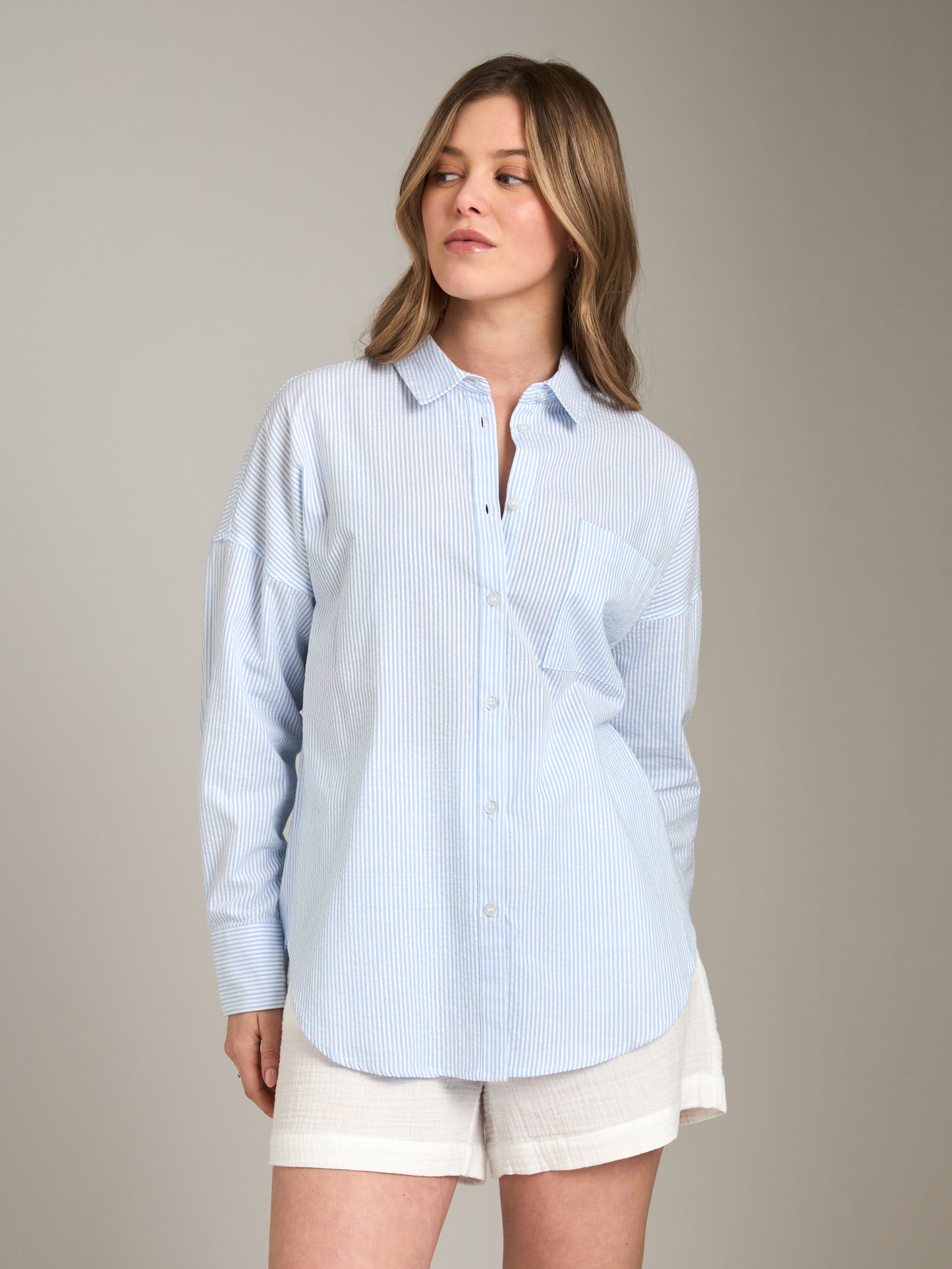 PROPAGANDA-Emilee Seersucker Relaxed Shirt-Black Stripe