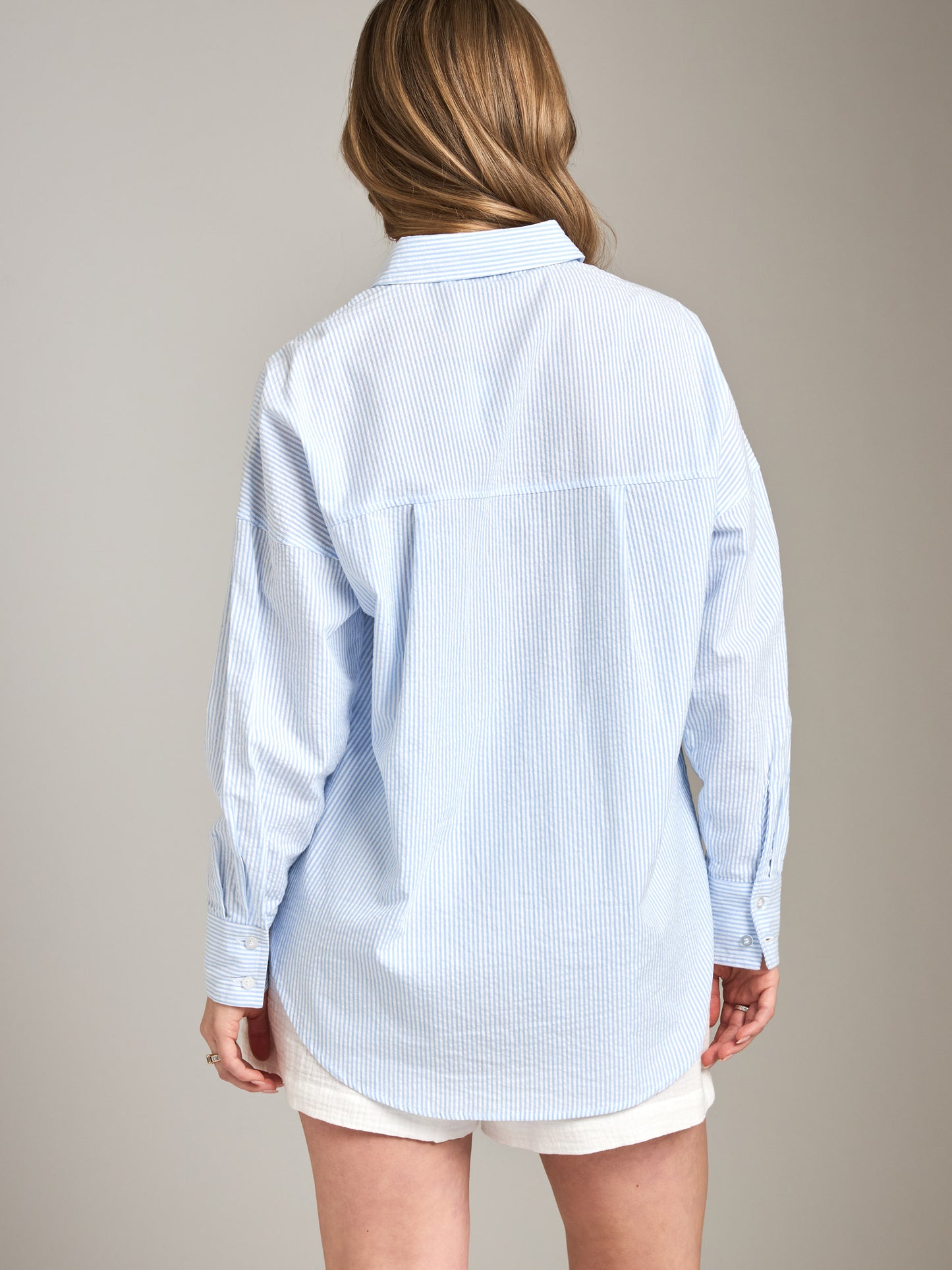 PROPAGANDA-Emilee Seersucker Relaxed Shirt-Black Stripe