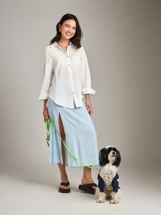 PROPAGANDA-Korane Floral High Slit Skirt-Sky