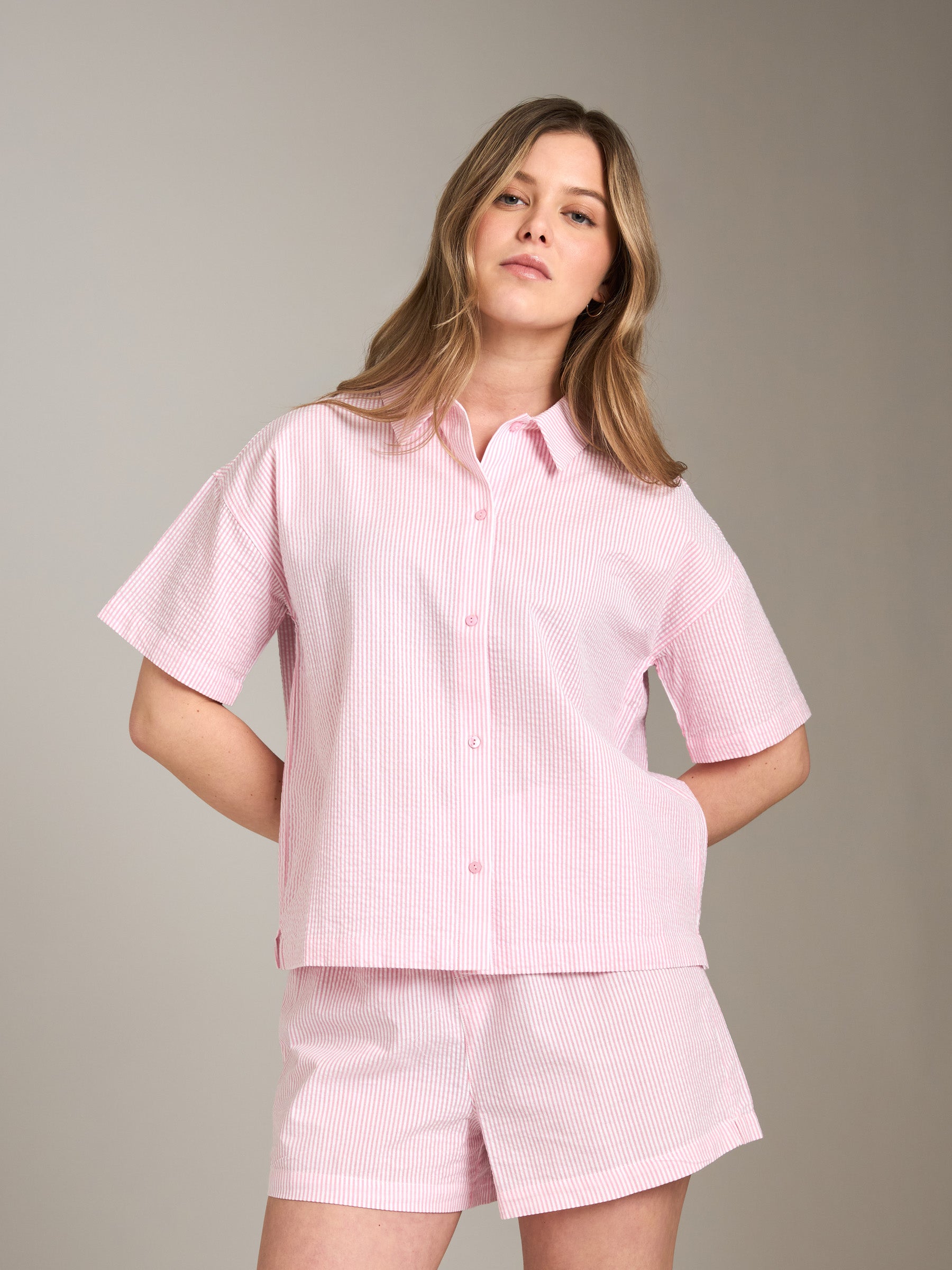 PROPAGANDA-Sheree Drop Shoulder Shirt-Pink Stripe