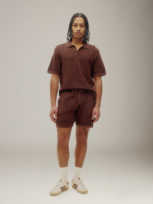 KUWALLA - Wave Knit Polo - Dark Brown