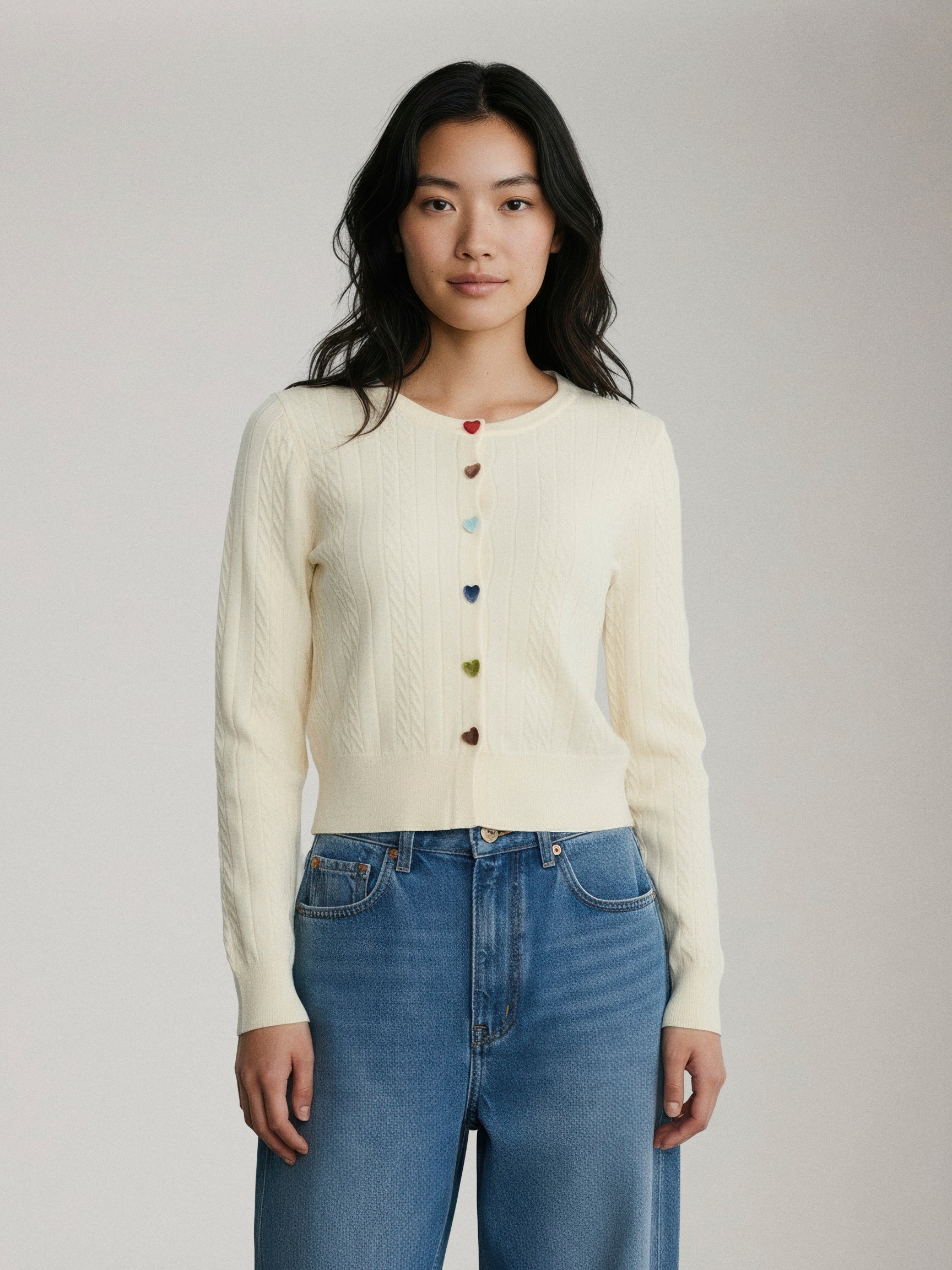 SADIE & SAGE - Mochi Heart Button Cardigan - 