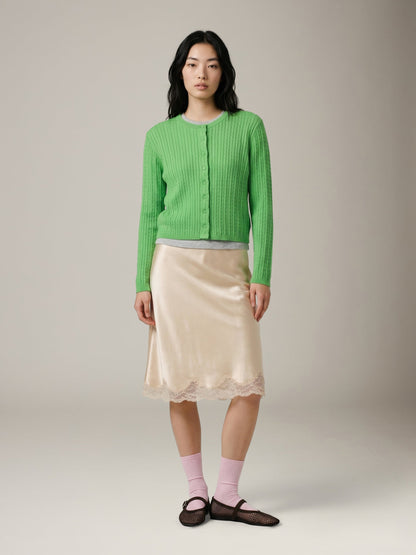 LOVEFINN - Cable Crewneck Cardigan - Green