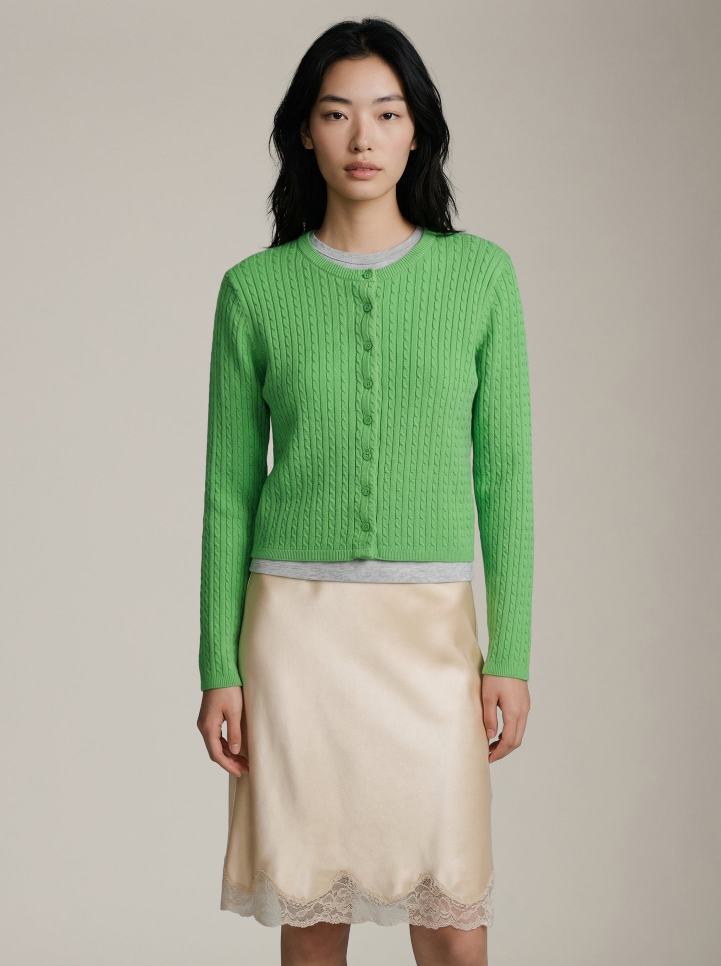 LOVEFINN - Cable Crewneck Cardigan - 