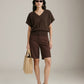 LOVEFINN - Double V-neck Top - Brown