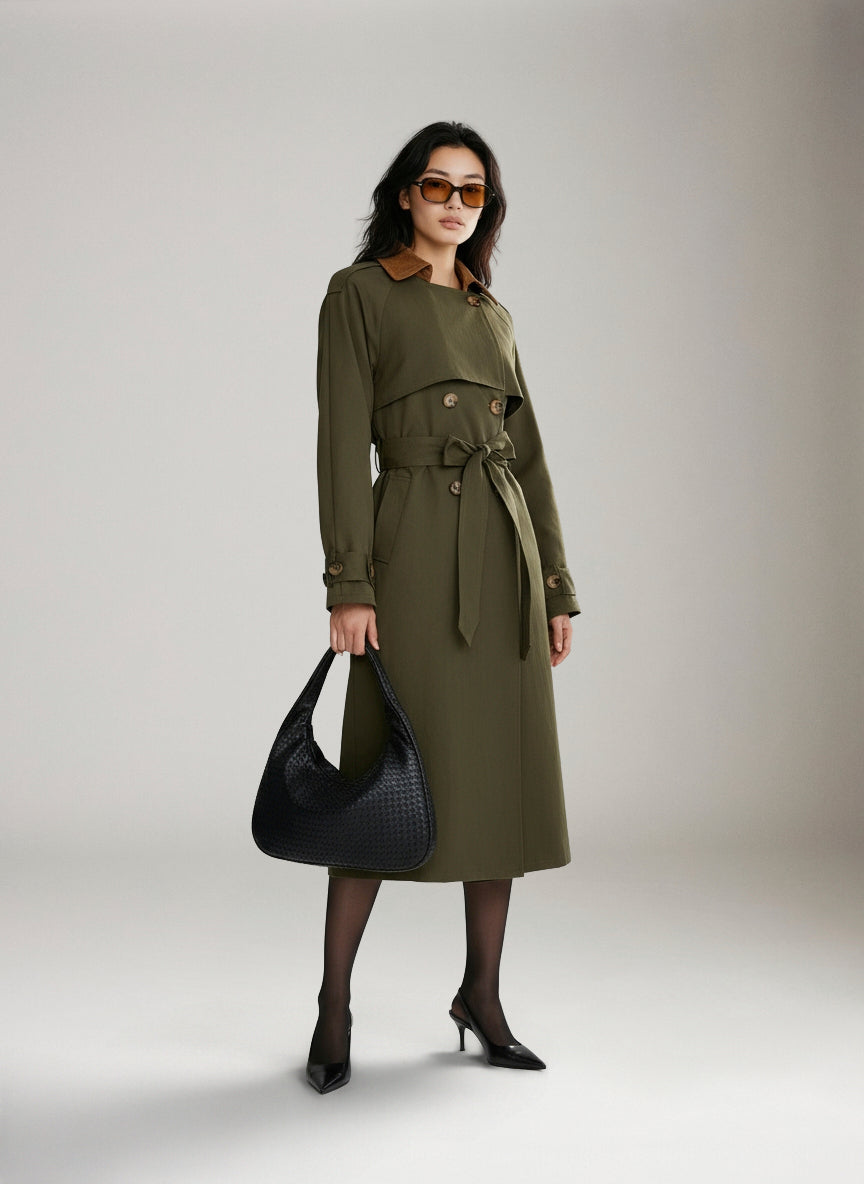 EMORY PARK - Trench Coat with Corduroy Collar - 