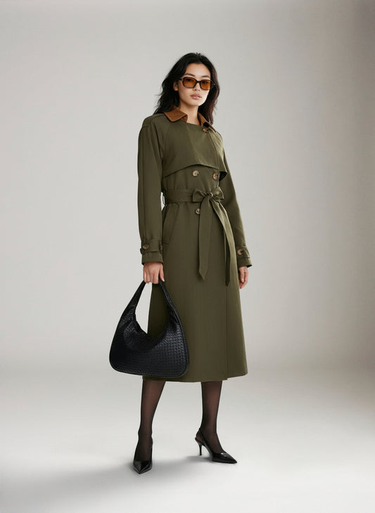 EMORY PARK - Trench Coat with Corduroy Collar - 