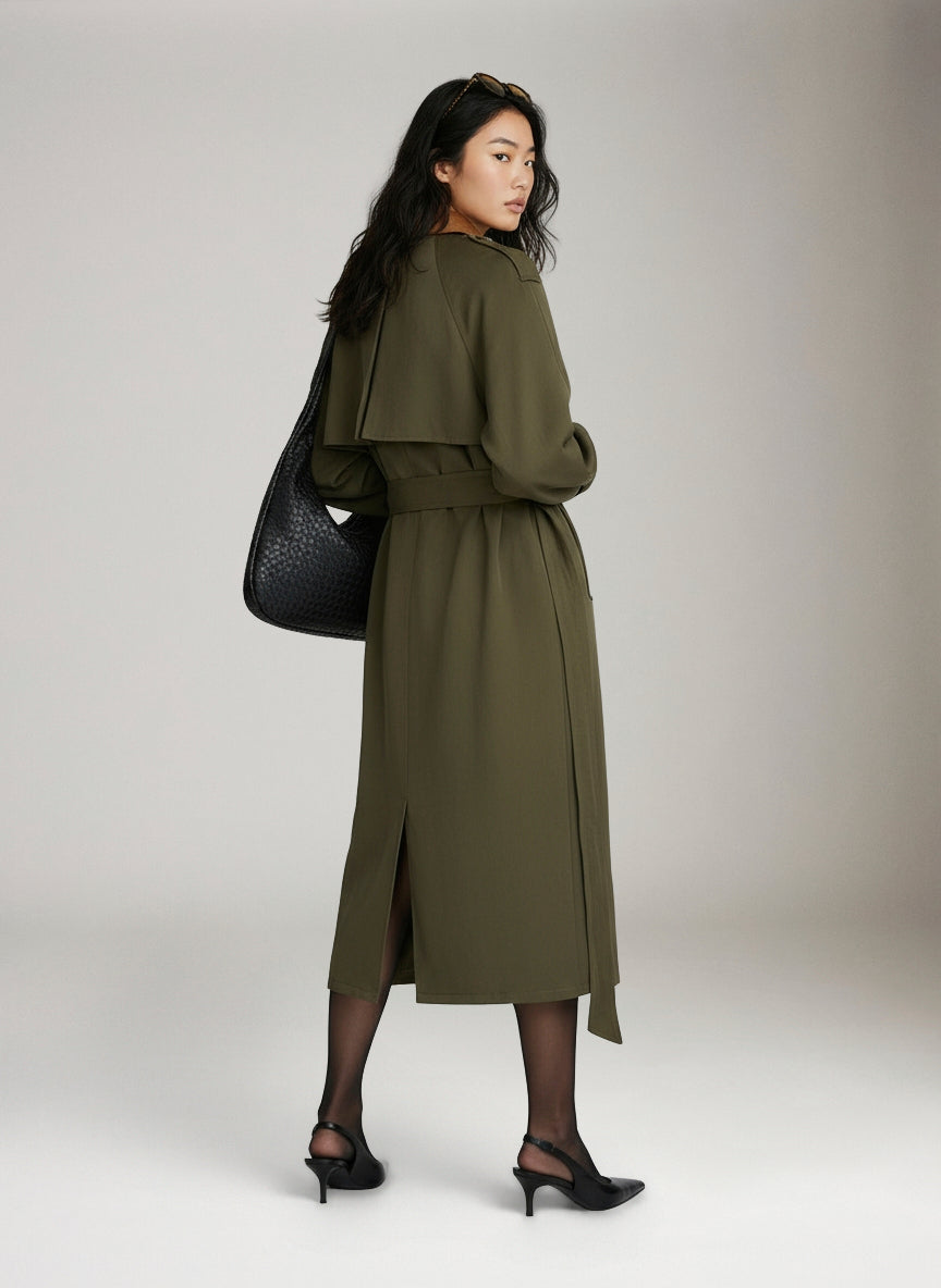 EMORY PARK - Trench Coat with Corduroy Collar - 