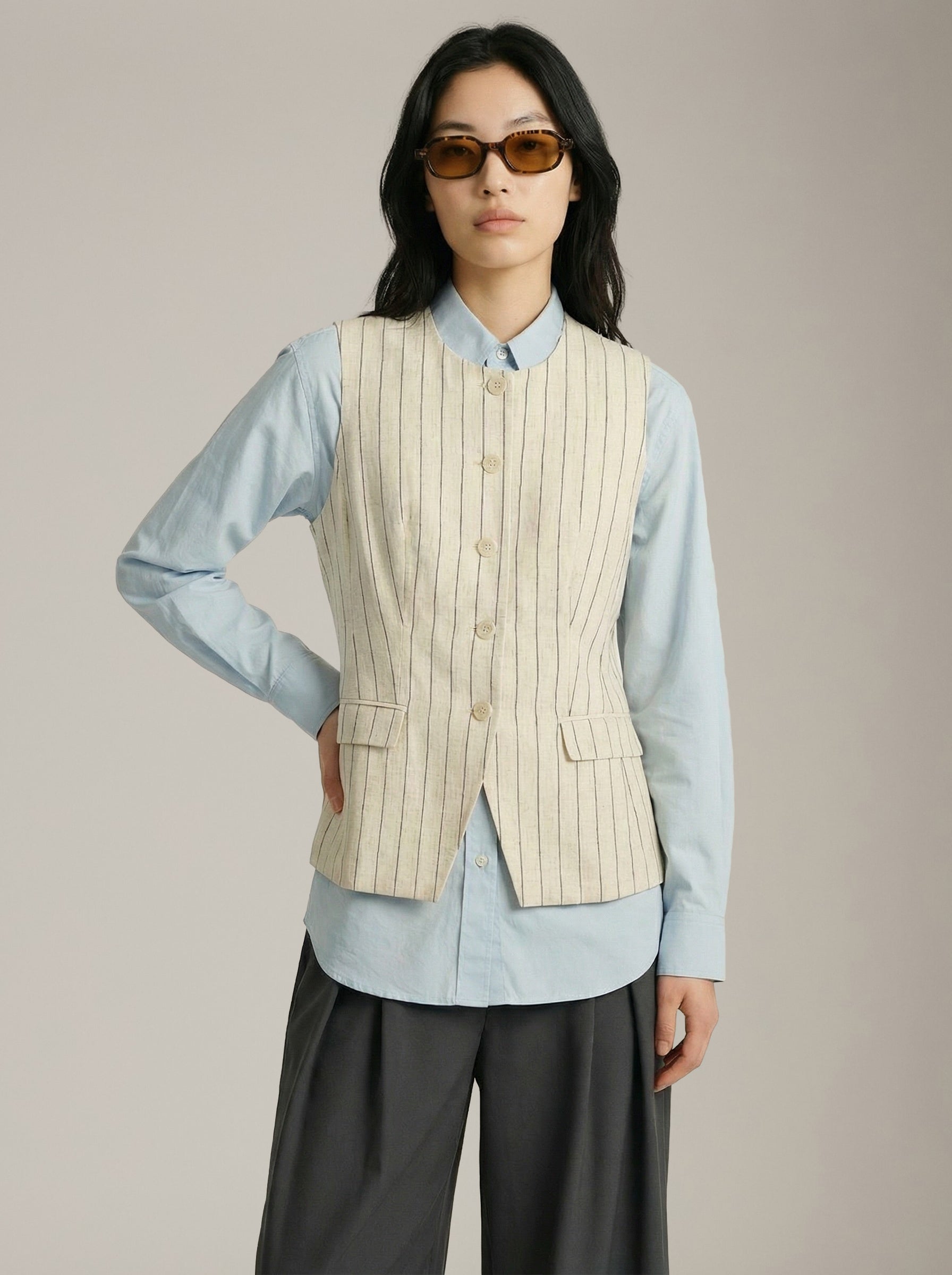 PROPAGANDA - Lorna Stripe Long Vest - 