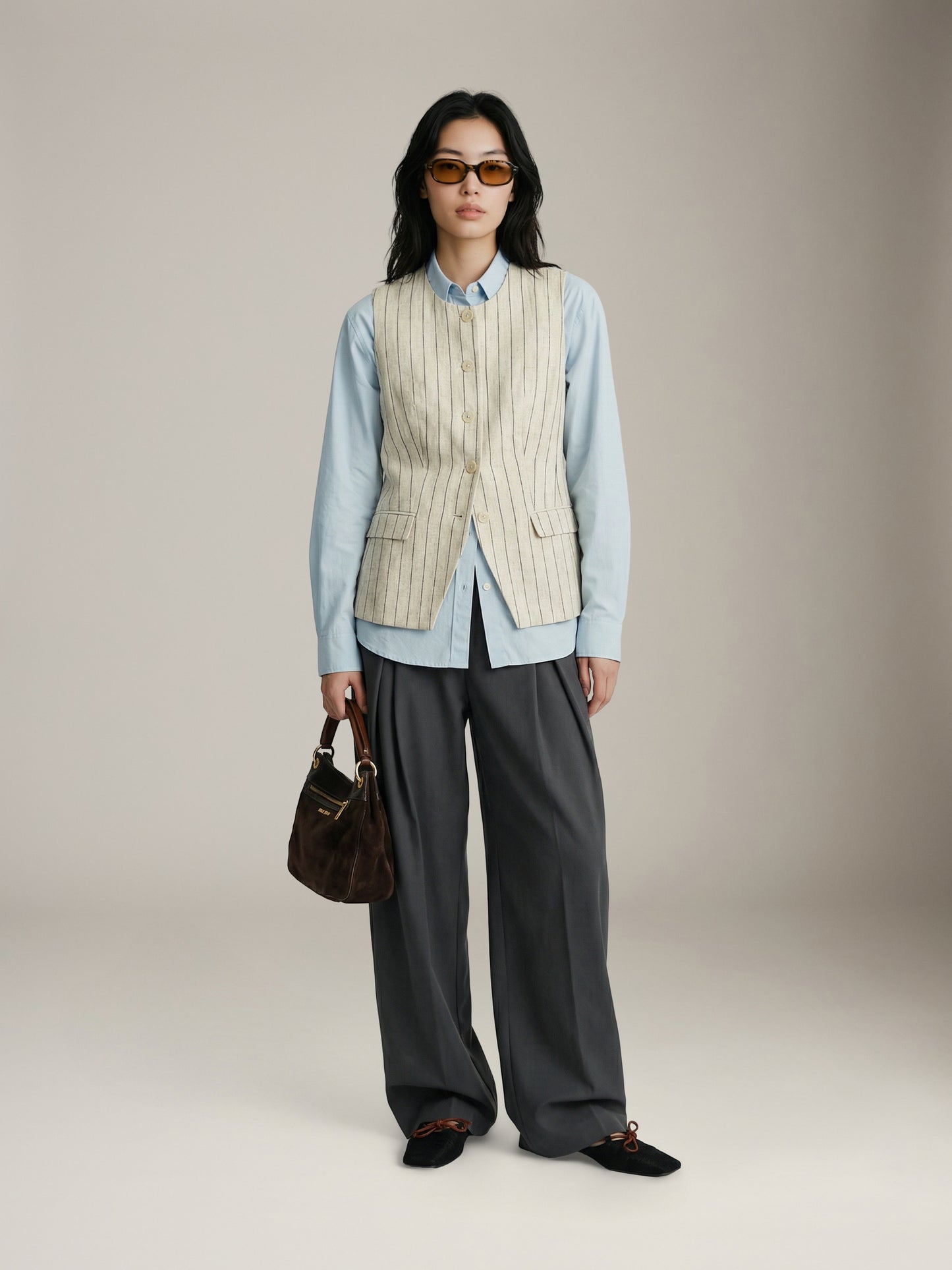 PROPAGANDA - Lorna Stripe Long Vest - Sand Stripe