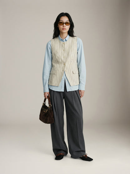 PROPAGANDA - Lorna Stripe Long Vest - Sand Stripe