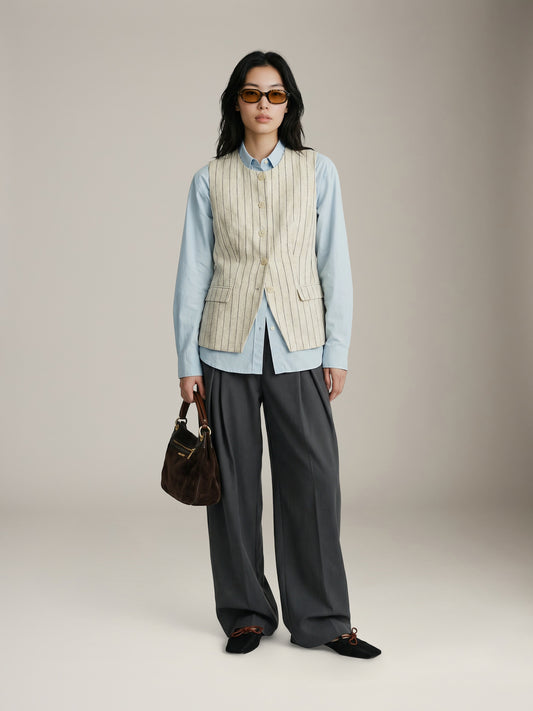 PROPAGANDA - Lorna Stripe Long Vest - Sand Stripe