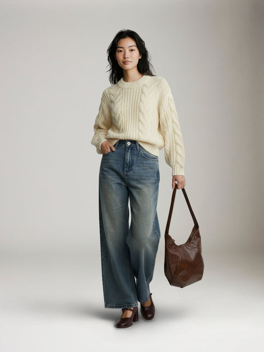 Kelly Chunky Knit Cable Crewneck Sweater