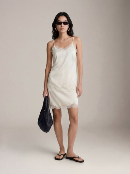 LOVEFINN - Loose Satin Lace Cami - Cream