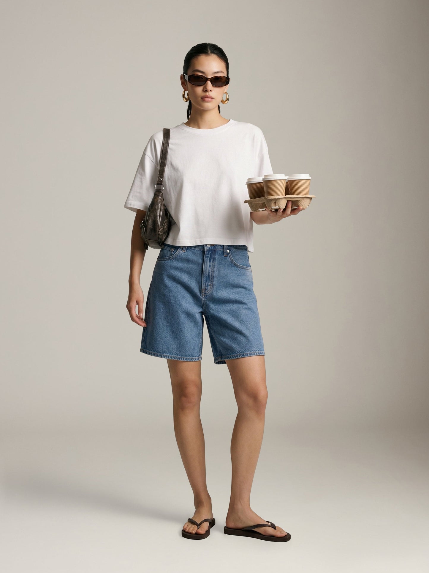 LOVEFINN - Cropped Dropped Shoulder T-Shirt - White