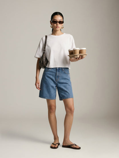LOVEFINN - Cropped Dropped Shoulder T-Shirt - White